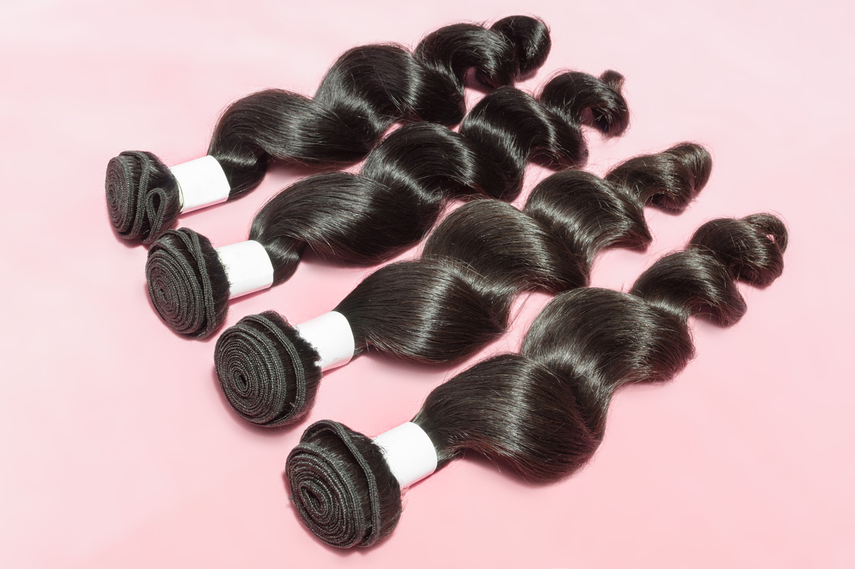 Loose wavy spiral black human hair weaves extensions bundles