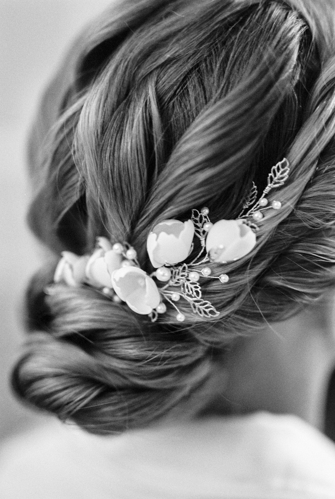 Black and White Photo of Floral Hair Pin